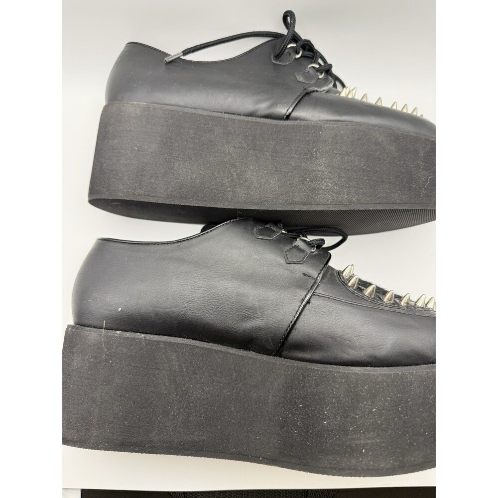 Demonia Size 8 Black Studded Heart Shoes Gothic Punk Lace-Up Platforms Vegan - Picture 7 of 11